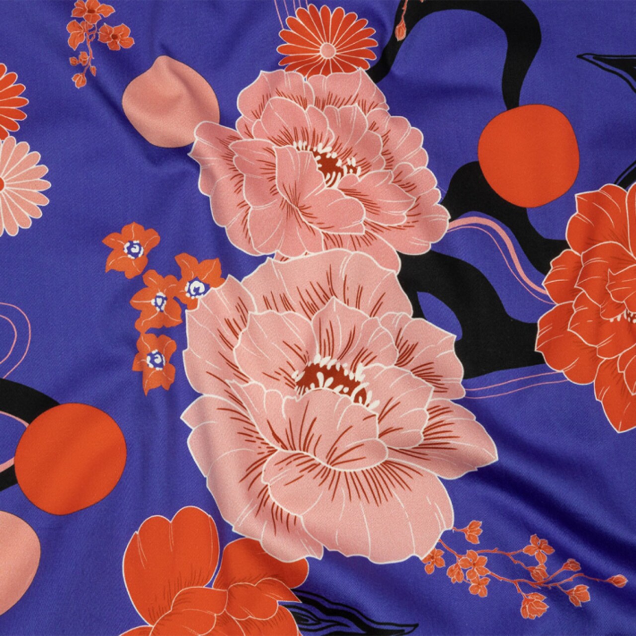 1 Yard Stretch Cotton Sateen Blue and Pink Floral Japanese Daydreams Print Groove Collection Fabric